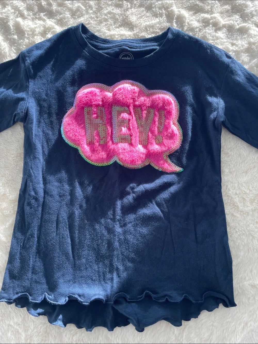 SALE! Wonder Nation Kids Navy Long-Sleeve Tee with Pink 'HEY!' Size XS 4/5